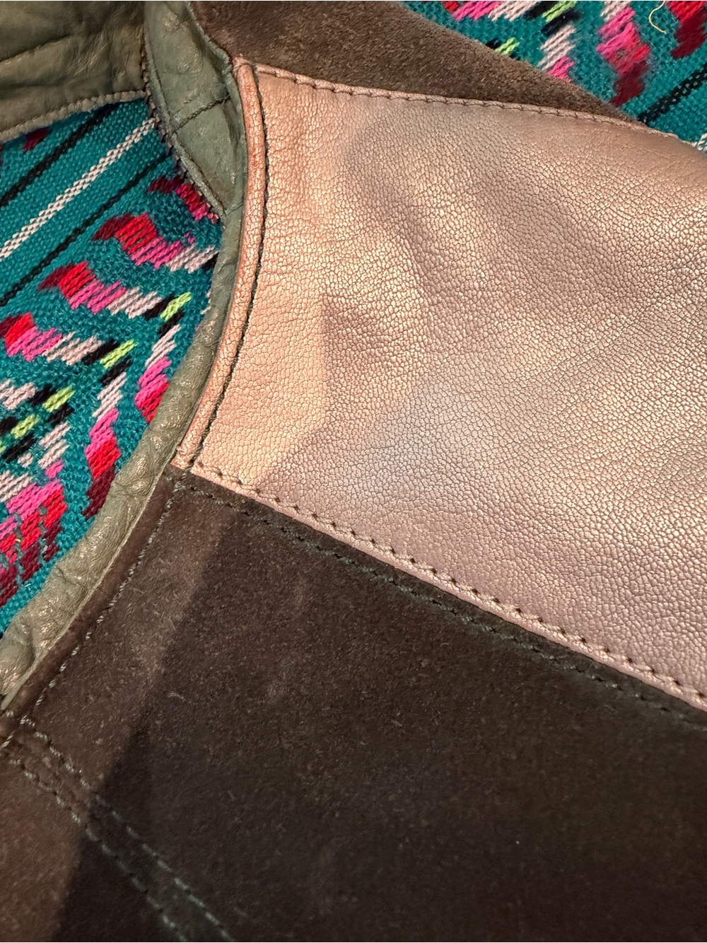 Marc Jacobs Vintage Colorblock Leather Suede Hobo Shoulder Bag Green - Picture 8 of 13